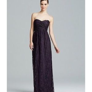 Amsale eggplant purple lace formal dress